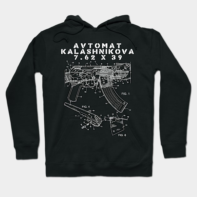 Avtomat Kalashnikova Blueprint - AK47, Mikhail Kalashnikov, Guns, Firearms, Patent Hoodie by SpaceDogLaika